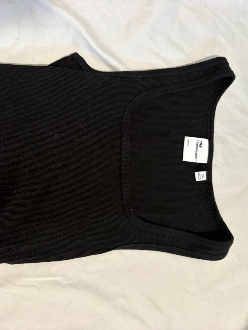 Aritzia TNA Homestretch Square Neck Waist Length Black Tank Top - size xs